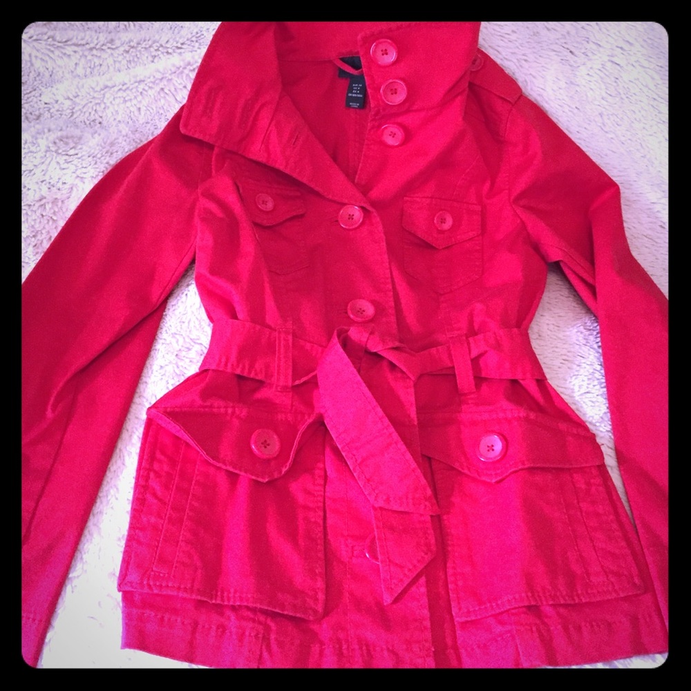 Red H&M Trench Jacket - Like New!